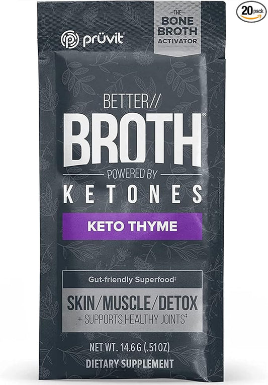 Pruvit Better Broth Keto Thyme for Joint Support, Muscle Recovery and for Improving The Appearance of Skin and Hair - 20 Count