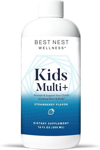 Best Nest Wellness Kids Liquid Multivitamin: Methylated Vitamins, Whole Food, Vegan, B12, Gluten-Free, Non-GMO Methylfolate Daily Liquid Vitamins for Kids with Immune Support -Strawberry Flavor, 16oz
