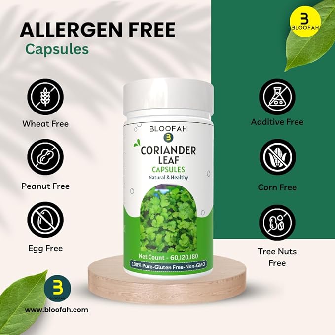 Coriander Leaf Extract 10:1 Capsules 5000mg - 60 Count | 100% Pure Coriander (Coriandrum sativum) Leaf Powder Supplement | Rich Source of Vitamin A & C | Natural, Non-GMO, Gluten Free