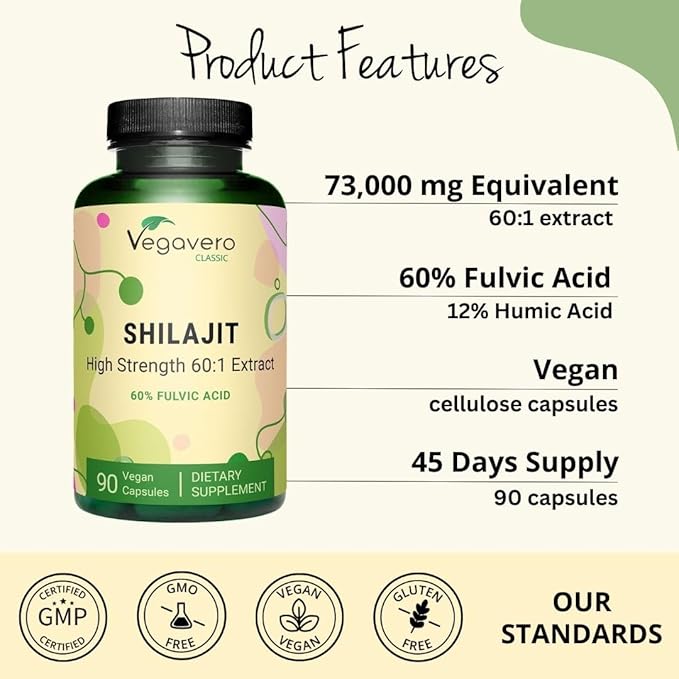 Pure Himalayan Shilajit Capsules | 73,000 mg | for Men and Women | with Fulvic and Humic Acid | NO Artificial Additives, Lab-Tested | 90 Capsules | Vegan