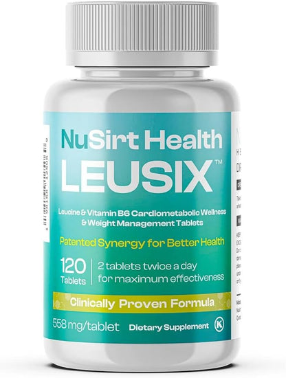 LEUSIX by NuSirt Health – GLP-1 Complement for Weight Management & Metabolic Support - Clinically Tested Patented Supplement with Leucine & Vitamin B6 | 588mg Tablets (120 Ct. – 1 Month Supply)