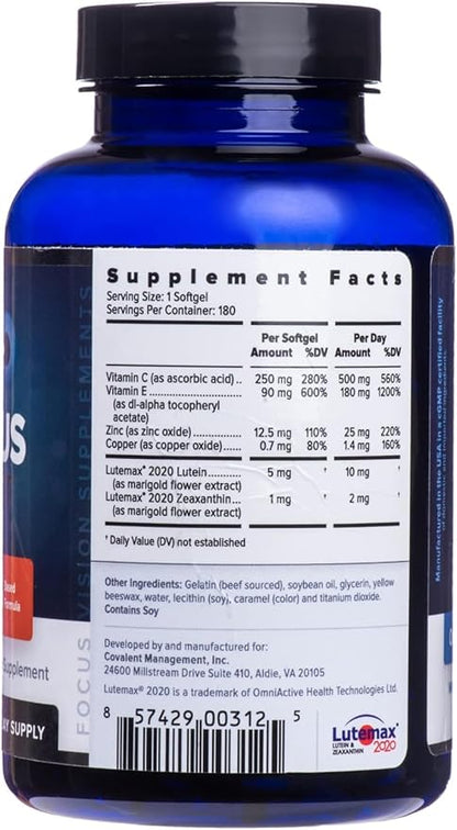 Focus Select AREDS2 Based Eye Vitamin-Mineral Supplement - AREDS2 Based Supplement for Eyes (360 ct. 180 Day Supply) - AREDS2 Based Low Zinc Formula - Eye Vision Supplement and Vitamin