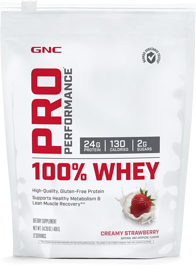 GNC Pro Performance 100% Whey Protein Powder | Supports Healthy Metabolism and Lean Muscle Recovery | Creamy Strawberry | 12 Servings