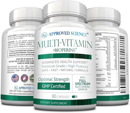 Approved Science Multi-Vitamin - with Full-Spectrum B-Vitamins, Green Tea, Lutein, Lycopene, Zeaxanthin, BioPerine - 60 Capsules - 6 Month Supply