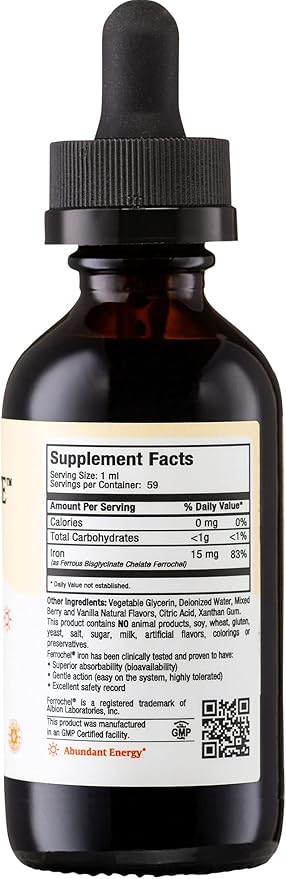 Liquid Iron Supplement for Women, Men and Kids - 15 mg Per ML Berry Flavored - High Potency - Easy to Mix for Immediate Absorption - Increase Energy and Blood Levels Without Nausea or Constipation