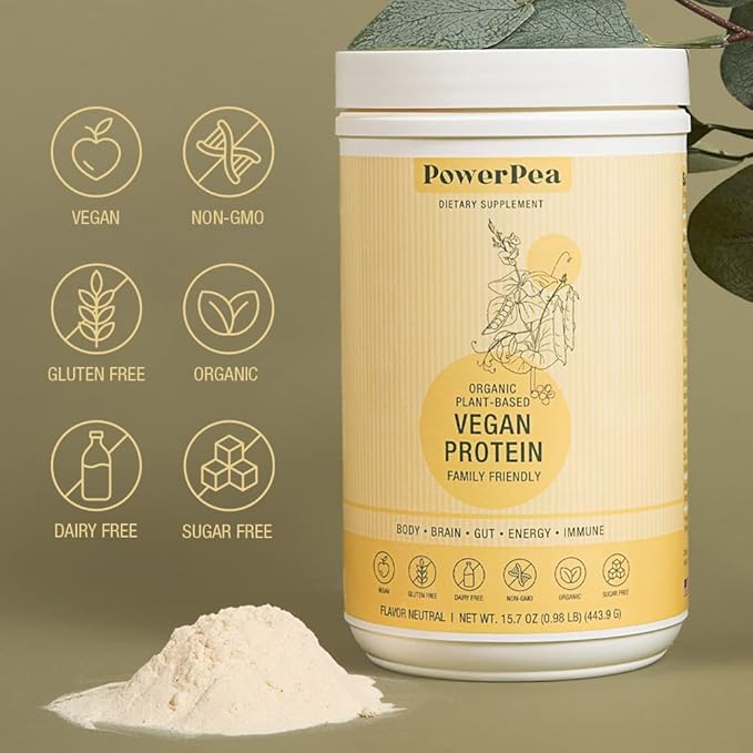Plant Based Vegan Protein Unflavored- USDA Organic with Vitamins, Fiber, Omega 3, Turmeric, Kids Nutrition, Non-GMO, Dairy Free, Allergen Free, Sugar & Gluten Free