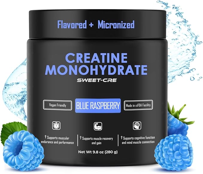 Creatine Monohydrate – 5g Creatine Monohydrate Powder – Advanced Creatine for Women and Men – Bulk Supplements Creatine – Delicious Fruit Punch Flavor – 9.8oz (40 Servings, Blue Raspberry)