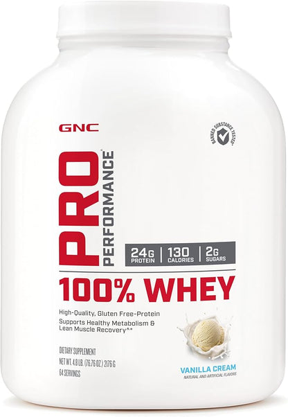 GNC Pro Performance 100 Percent Whey Protein Powder, Vanilla Cream, 4.8 Pound