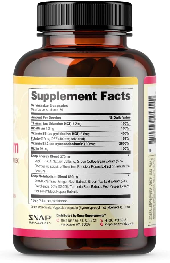 Metabolism and Natural Energy Supplements for Fatigue, Stress Relief, Energy Booster & Better Mood, Energy Pills for Women & Men, Ginger, Turmeric, Rhodiola Rosea, 60 Capsules