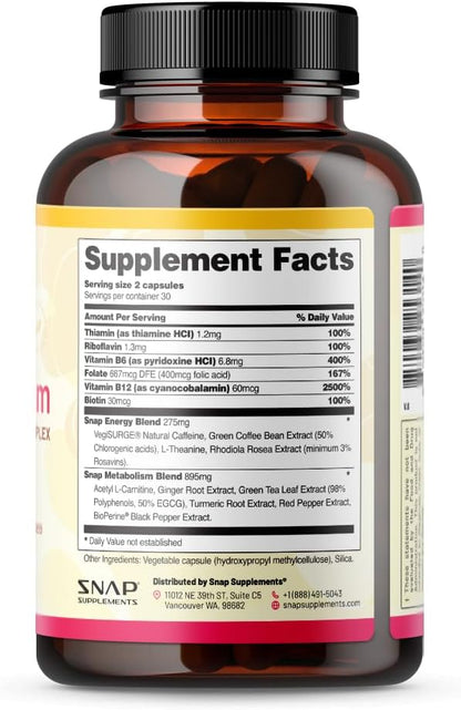 Metabolism and Natural Energy Supplements for Fatigue, Stress Relief, Energy Booster & Better Mood, Energy Pills for Women & Men, Ginger, Turmeric, Rhodiola Rosea, 60 Capsules