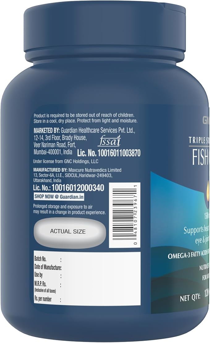 GNC Triple Strength Omega 3 Fish Oil 1000mg, 120 Count, Supports Joint, Skin, Eye, and Heart Health