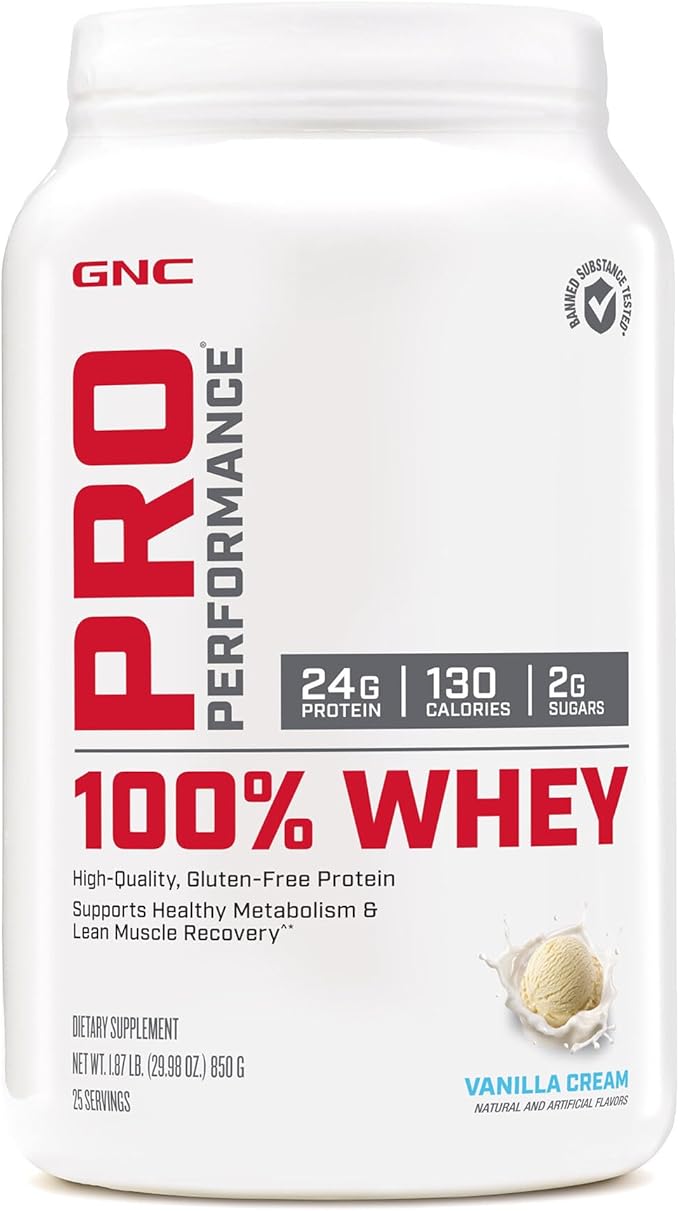 GNC Pro Performance 100% Whey Protein Powder | Supports Healthy Metabolism and Lean Muscle Recovery | Vanilla Cream | 25 Servings
