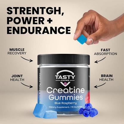 Creatine Infused Gummies, 90g of Creatine, Non-GMO, Vegan - Build Muscle & Boost Strength for Men & Women (1g Creatine Monohydrate Per Gummy) Made in USA