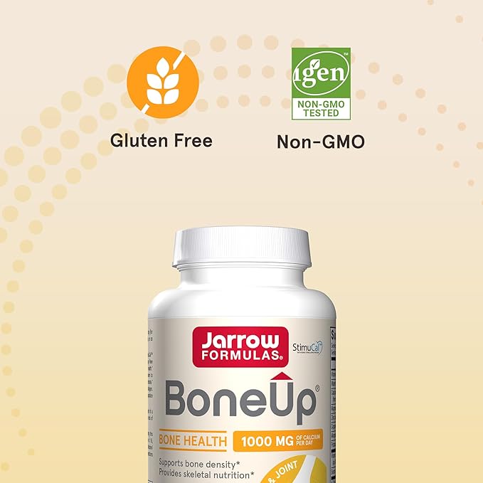 Jarrow Formulas BoneUp - 120 Capsules - 60 Servings - For Bone Support & Skeletal Nutrition - Includes Naturally Derived Vitamin D3, K2 (as MK-7) & 1000 mg Calcium - Gluten Free - Non-GMO