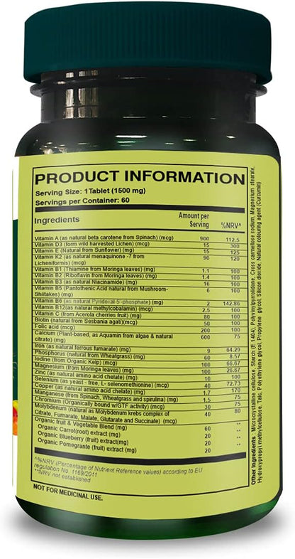 Pure Nutrition Whole Food Multivitamin for Women 1500mg. All Natural Plant Based Women's MULTIVITAMIN | Once Daily | 60 Tablets - 2 Months Supply.