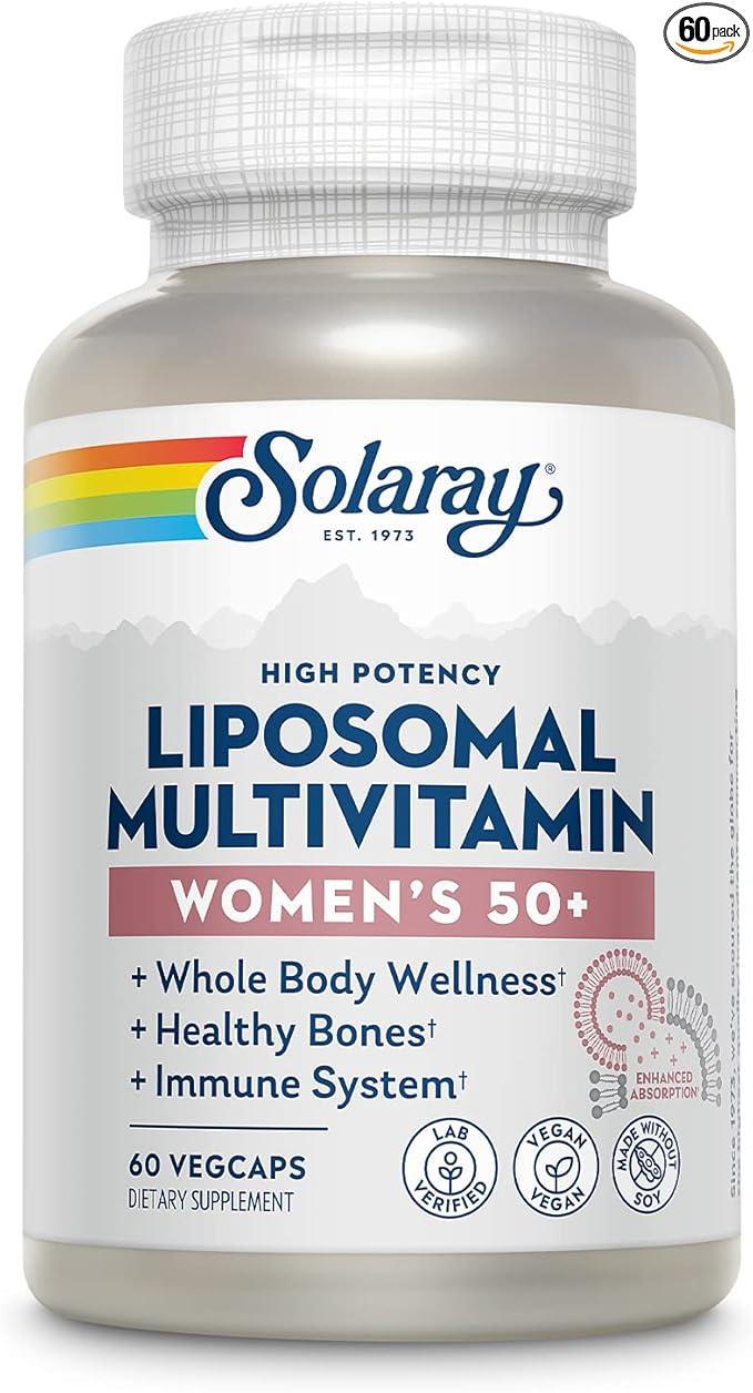 SOLARAY Liposomal Multivitamin for Women 50 Plus, Enhanced Absorption with Iron, Vitamin D, Vitamin C, B12, Biotin & More, Immune Support & Bone Health, Vegan, 30 Servings, 60 VegCaps