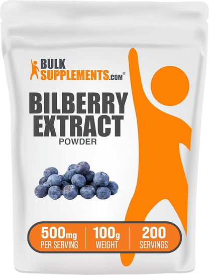 BulkSupplements.com Bilberry Extract Powder - Bilberry Fruit Extract, Bilberry Powder, Bilberry Supplement for Eyes - Glulten Free, 500mg per Serving, 100g (3.5 oz) (Pack of 1)