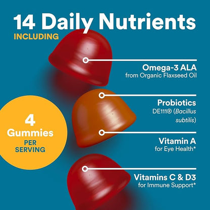 SmartyPants Multivitamin for Men, Organic Gummies: Probiotics, CoQ10, Methylfolate, Omega 3 (ALA), Vitamin D3, C, Vitamin B12, B6, Vitamin A, K & Zinc for Immune Support, 120 Gummies (30 Day Supply)