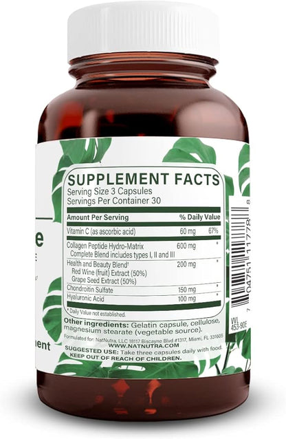 Natural Nutra RegenerAge Complete Supplement for Skin Health with Protein Peptides, Reduce Stretch Marks, Contributes Overall Health, Vitamin C, Grape Seed Red Wine Extract, Gluten Free, 90 Capsules.
