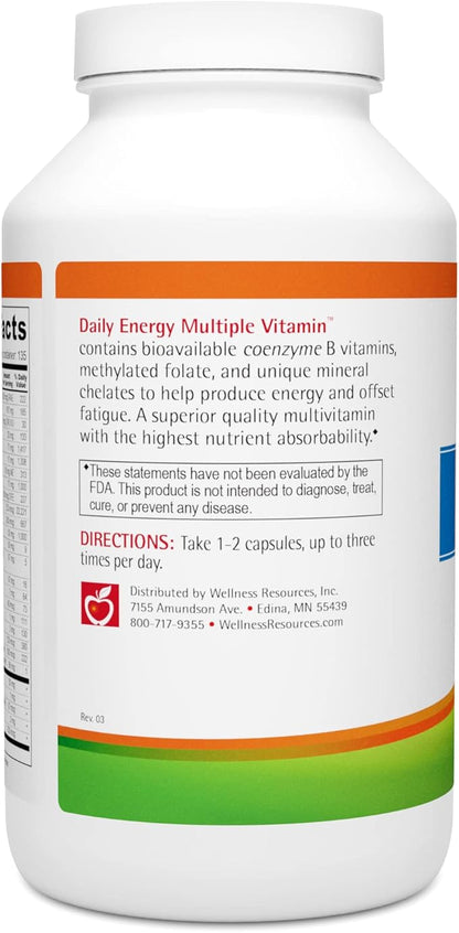 Wellness Resources Daily Energy Multiple Vitamin - 100% coenzyme B Vitamins Including Methylfolate and Methylated B12 with Other Important Cofactors for Energy, Stress, and Mood (270 Capsules)