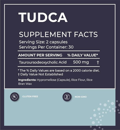 BodyBio Tudca for Liver Health | Liver Support for Detox and Cleanse | Pure Tauroursodeoxy cholic Acid | Cognitive and Digestive Health | 60 Capsules