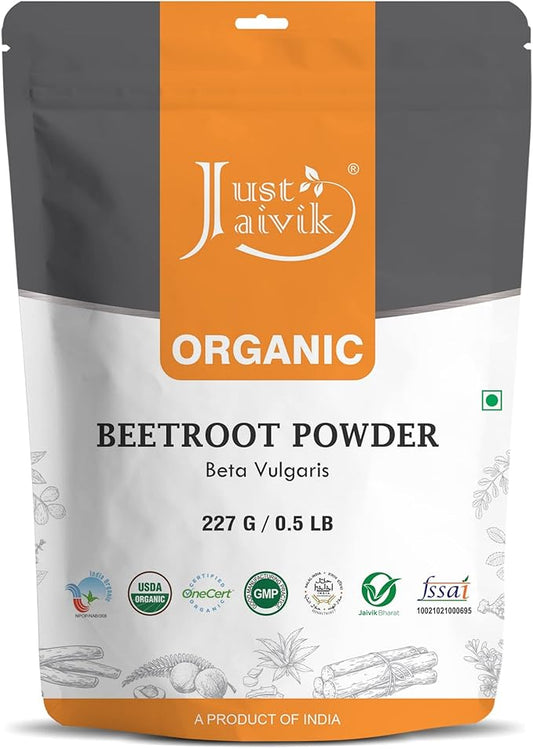 Just Jaivik Organic Beetroot Powder 227 gm / 0.5 lb | Natural Nitric Oxide Booster | Superfood for Healthy Heart | Supports Blood Circulation & Stamina |Gluten Free & Vegan