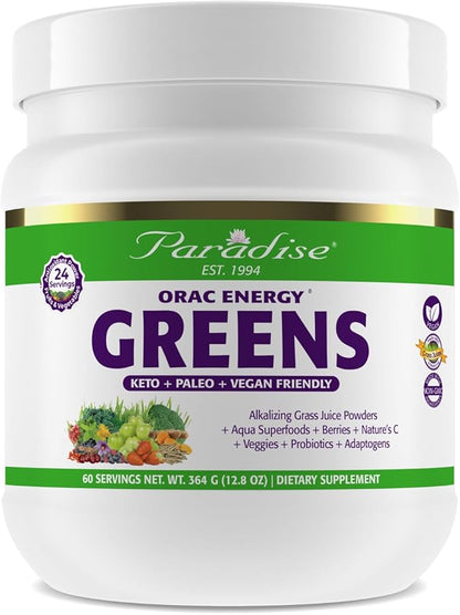 Paradise, ORAC Energy Greens Powder Extract, Super Antioxidants, Probiotics for Gut Health & Digestion, Vitamin C for Immunity, with Spirulina & Chlorella, Non-GMO, Gluten Free, 60 Servings