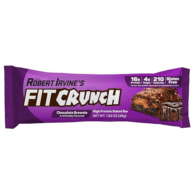 FITCRUNCH Snack Size Protein Bars, 6-Layer Baked Bar, 4g of Sugar, Gluten Free & Soft Cake Core (18 Bars, Chocolate Brownie)