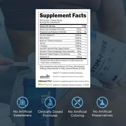 Transparent Labs Stim-Free Pre-Workout - Caffeine & Stim Free Pre Workout Powder for Men and Women with Beta Alanine Powder, Citrulline Malate, & elevATP - 30 Servings, Blue Raspberry