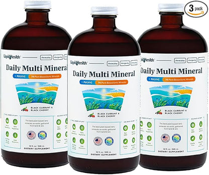 LIQUIDHEALTH Daily Multi Mineral Liquid Supplement with Fulvic Acid, Plant Based Ionic Aquamin Sea Trace Ocean Minerals - Immune Support, Energy, Gut Health, Detox - Vegetarian, Sugar-Free (3 Pack)