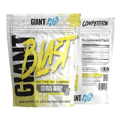 Giant Edge Series Giant Blast - On the Go Energy Formula, Caffeinated Energy Shot with Glycerol and Nootropics for Energy & Endurance (Citrus Berry, 20 Pack)