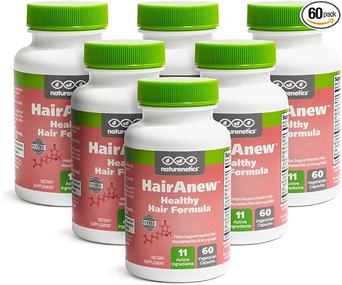 HairAnew Hair Growth Vitamins for Thicker Stronger Hair | Works for Women & Men All Hair Types | 11 Hair Vitamins & Ingredients | 5000mcg Biotin | Vegan | Independently Tested | 60 Capsules (6)