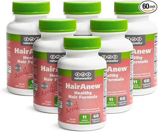 HairAnew Hair Growth Vitamins for Thicker Stronger Hair | Works for Women & Men All Hair Types | 11 Hair Vitamins & Ingredients | 5000mcg Biotin | Vegan | Independently Tested | 60 Capsules (6)