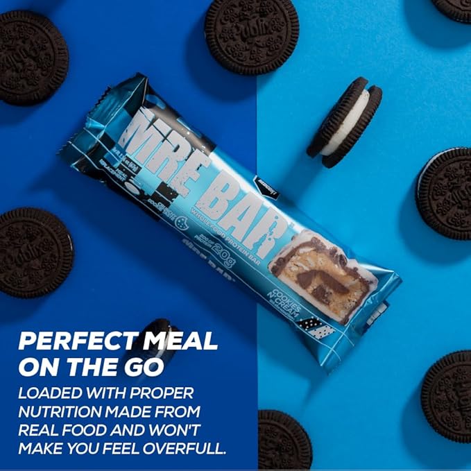 REDCON1 MRE Protein Bar, Cookies N' Cream - Contains MCT Oil + 20g of Whole Food Protein - Easily Digestible, Macro Balanced Low Sugar Meal Replacement Bar (12 Bars)