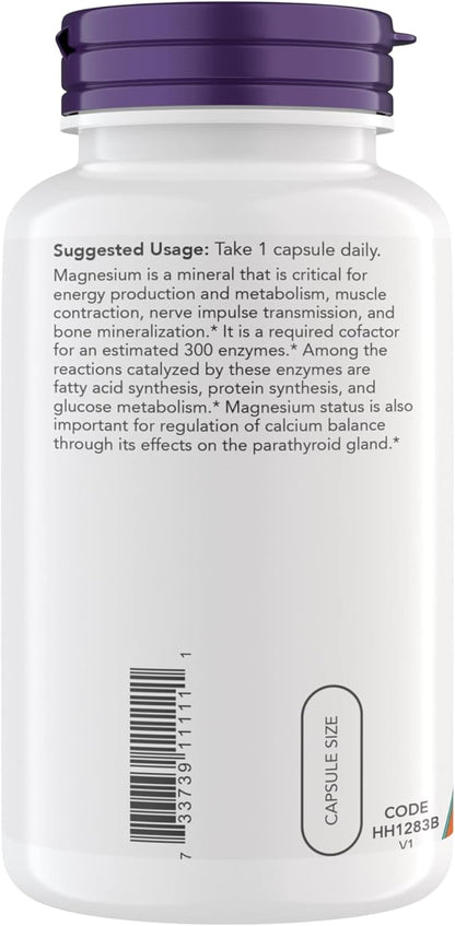 NOW Supplements Magnesium 400mg - Enzyme Function*, Nervous System Support* - Magnesium Supplement for Men and Women, 360 Veg Capsules, Kosher, Vegan, Gluten-Free Magnesium Supplements