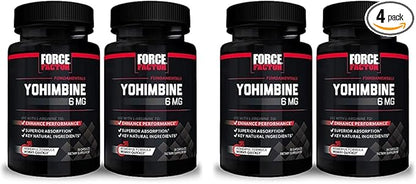 Force Factor Yohimbine Supplement for Men, Yohimbe Bark Extract with Superior Absorption to Enhance Performance, 6mg Yohimbine Bark Pills with Key Natural Ingredients, 30 Count (Pack of 4)