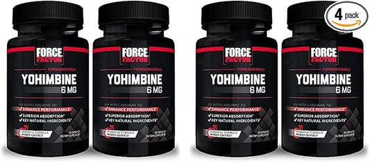 Force Factor Yohimbine Supplement for Men, Yohimbe Bark Extract with Superior Absorption to Enhance Performance, 6mg Yohimbine Bark Pills with Key Natural Ingredients, 30 Count (Pack of 4)