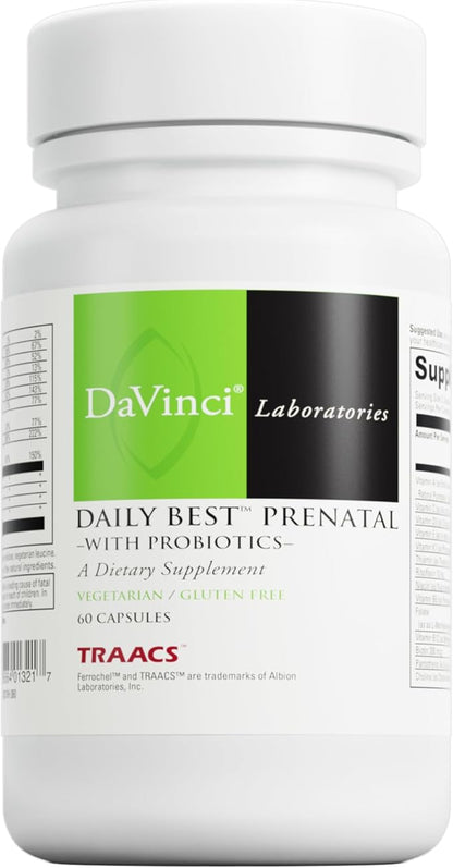 DAVINCI Labs Daily Best Prenatal with Probiotics - Prenatal Multivitamin & Multi-Mineral - Helps Support Prenatal Health with Folate, Choline, Iron & More* - 60 Capsules (30-Day Supply)