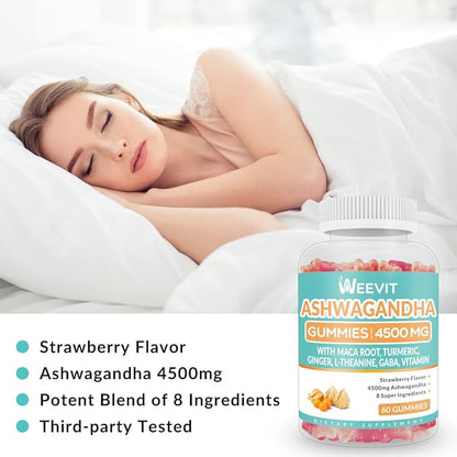 Ashwagandha Gummies 4500mg for Women & Men, Ashwagandha Gummy with Maca Root Powder | Organic Ashwa Gummies