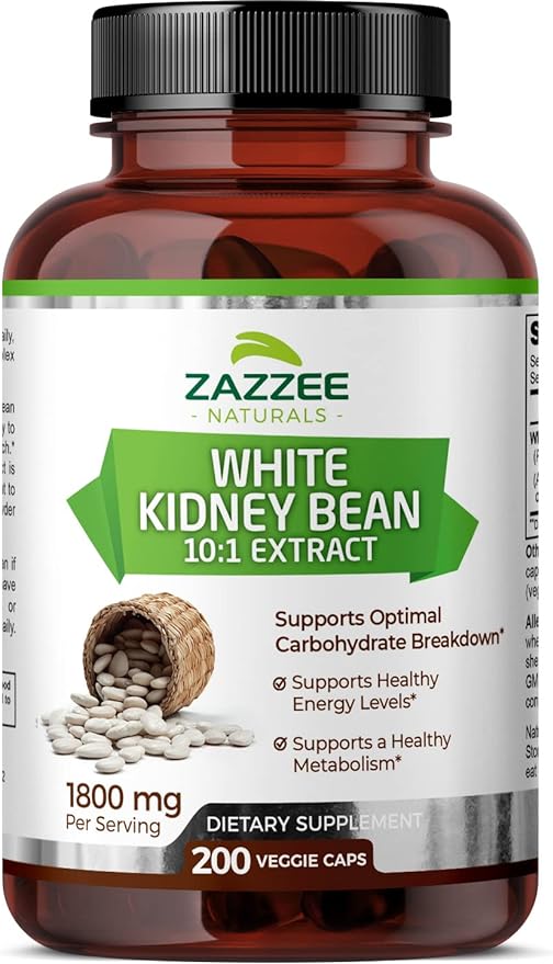 Zazzee White Kidney Bean 10:1 Extract, 18,000 mg Strength, 200 Vegan Capsules, Over 2 Month Supply, Standardized and Concentrated 10X Extract, 100% Vegetarian, All-Natural and Non-GMO