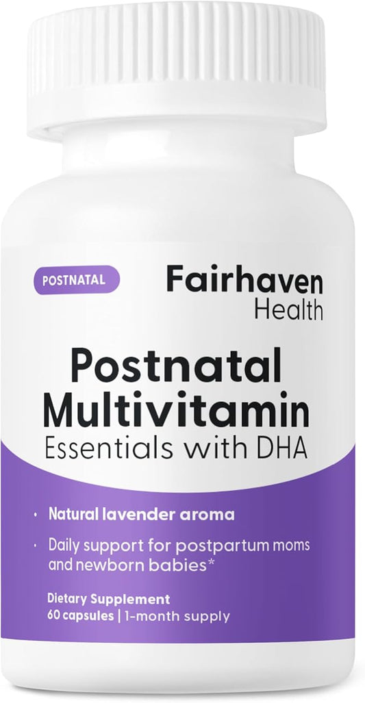 Fairhaven Health Postnatal Multivitamin Essentials | Vegan Daily Multivitamin for Postpartum Women | Breastfeeding Mother and Baby Development Support | Gluten, Dairy, Soy Free | Non-GMO | 60 Capsules