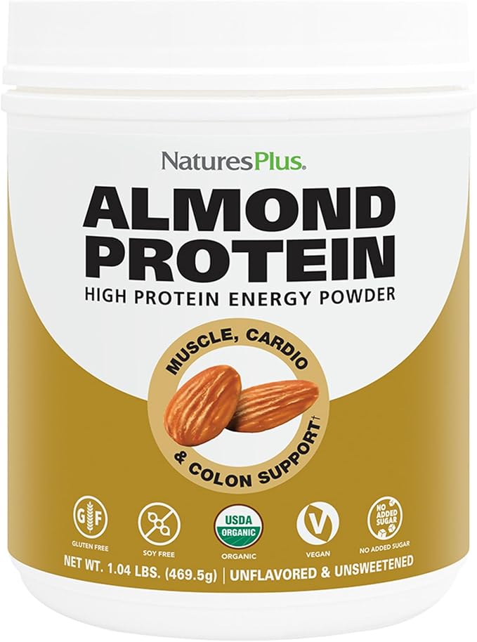 Natures Plus Almond Protein Powder - 1.04 lbs, Unflavored - USDA Certified Organic, Non-GMO Vegan Protein Powder, No Added Sugar, Promotes Muscle Recovery - Vegetarian, Gluten-Free - 15 Servings