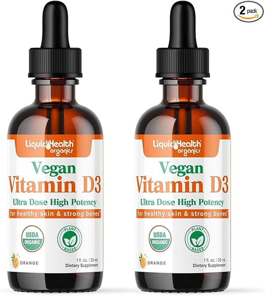 LIQUIDHEALTH Liquid Vitamin D3 5000 IU, Organic Vitamin D Liquid Drops, Adults & Kids, Vegan Liquid Vitamin D for Immune Support, Bone Health, Mood Support - (2pack)