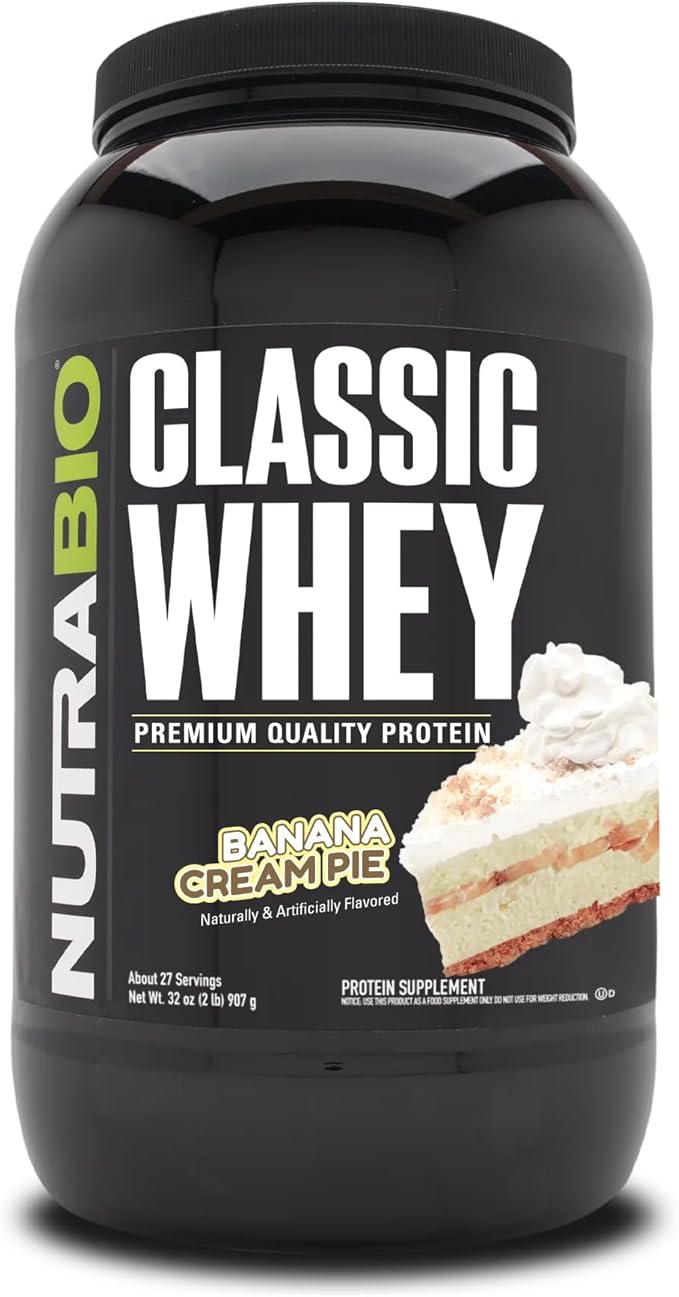 NutraBio Classic Whey Protein Powder- 25G Protein Per Scoop - Full-Spectrum Amino Acid Profile - No Fillers, Artificial Colors, Preservatives - (Banana Cream Pie, 2 Pounds)