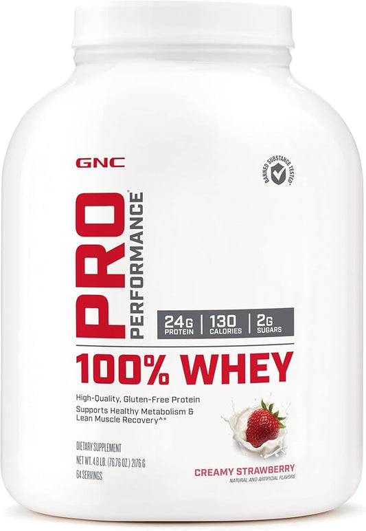 GNC Pro Performance 100% Whey Protein Powder | Supports Healthy Metabolism and Lean Muscle Recovery | Creamy Strawberry | 64 Servings