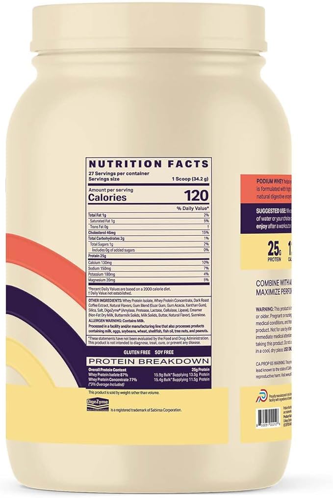Podium Nutrition, Whey Protein Powder, Coffee Ice Cream, 27 Servings, 25g of Whey Protein Per Serving, Gluten Free, Soy Free