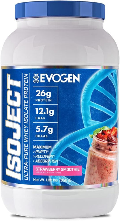 Evogen Isoject - Whey Isolate Protein Powder | Ultra-Pure Whey Isolate, Enhanced Absorption & Recovery | Ignitor Enzymes, BCAAs, EAAs | Strawberry Smoothie | 26 Servings