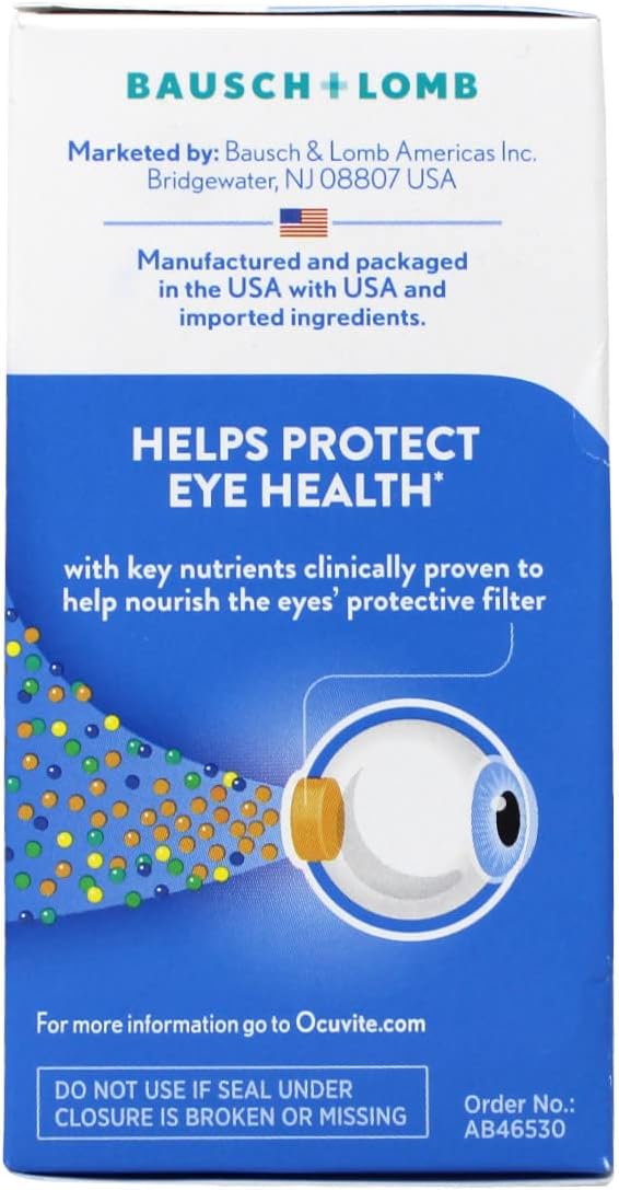 Ocuvite Eye Vitamin & Mineral Supplement, Contains Zinc, Vitamins C, E, Omega 3, Lutein, & Zeaxanthin, Bausch & Lomb Ocuvite Adult 50+ Eye Vitamin & Mineral Softgels, 50 Count (Packaging May Vary)