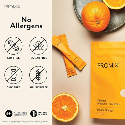 Promix Debloat Prebiotics and Probiotics with Baobab - Rich in Vitamin C, Bloating Relief, Immune Support - Orange - 30 Count
