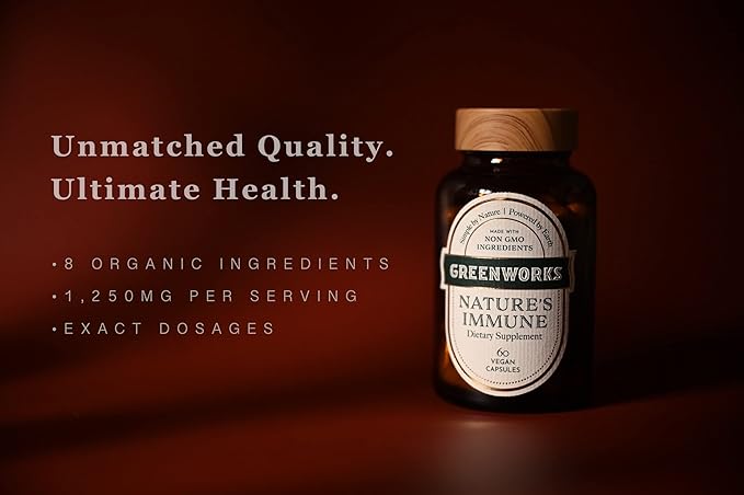 Greenworks Nature's Immune - Advanced Daily Immune Support with Elderberry, Echinacea, Ginger, Turmeric, Oregano, Turkey Tail, Reishi & Maitake - Organic, Vegan, Non-GMO (30 Servings)